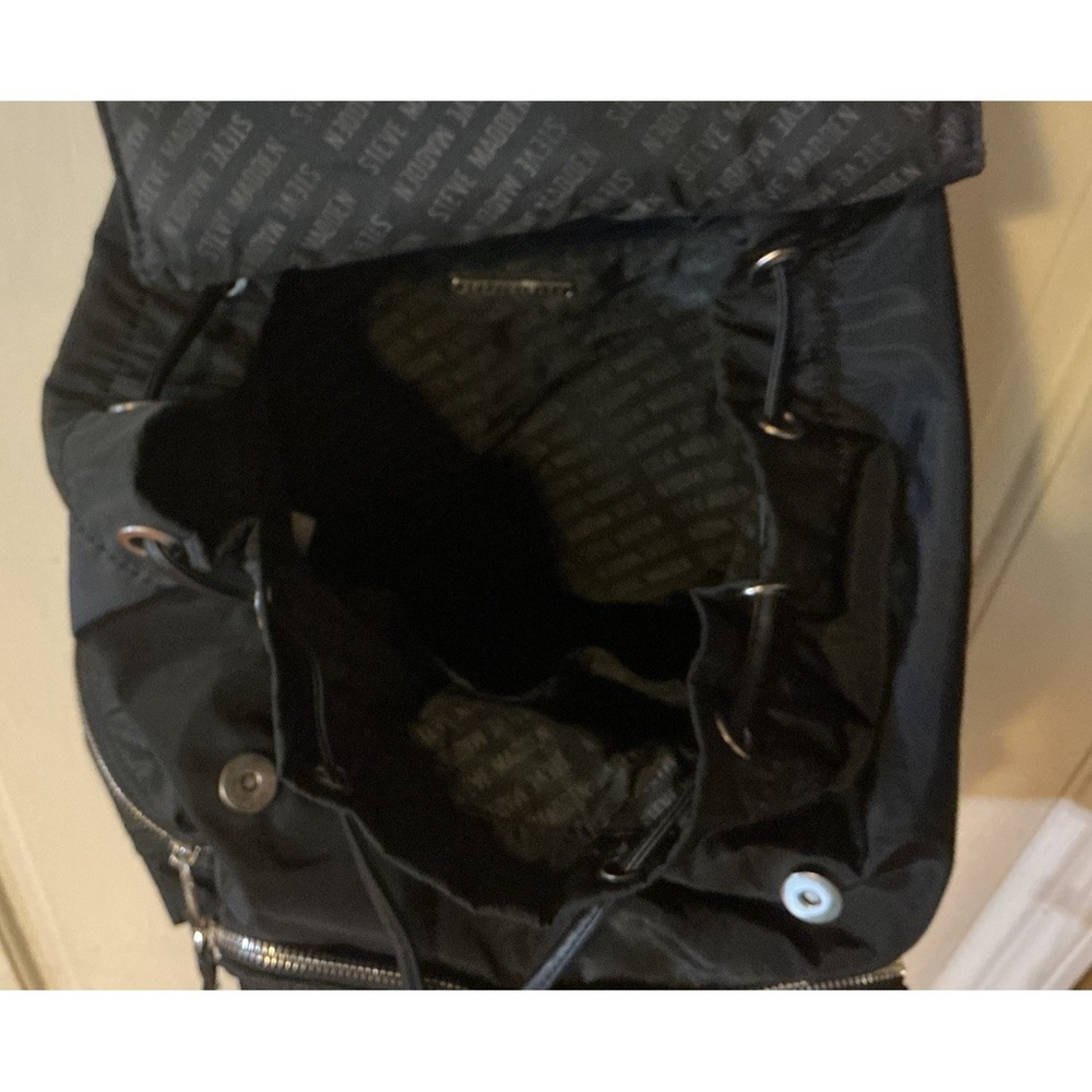 Steve Madden Quilted Black Silver Hardware Backpack Purse Large Travel Bag - Picture 8 of 11